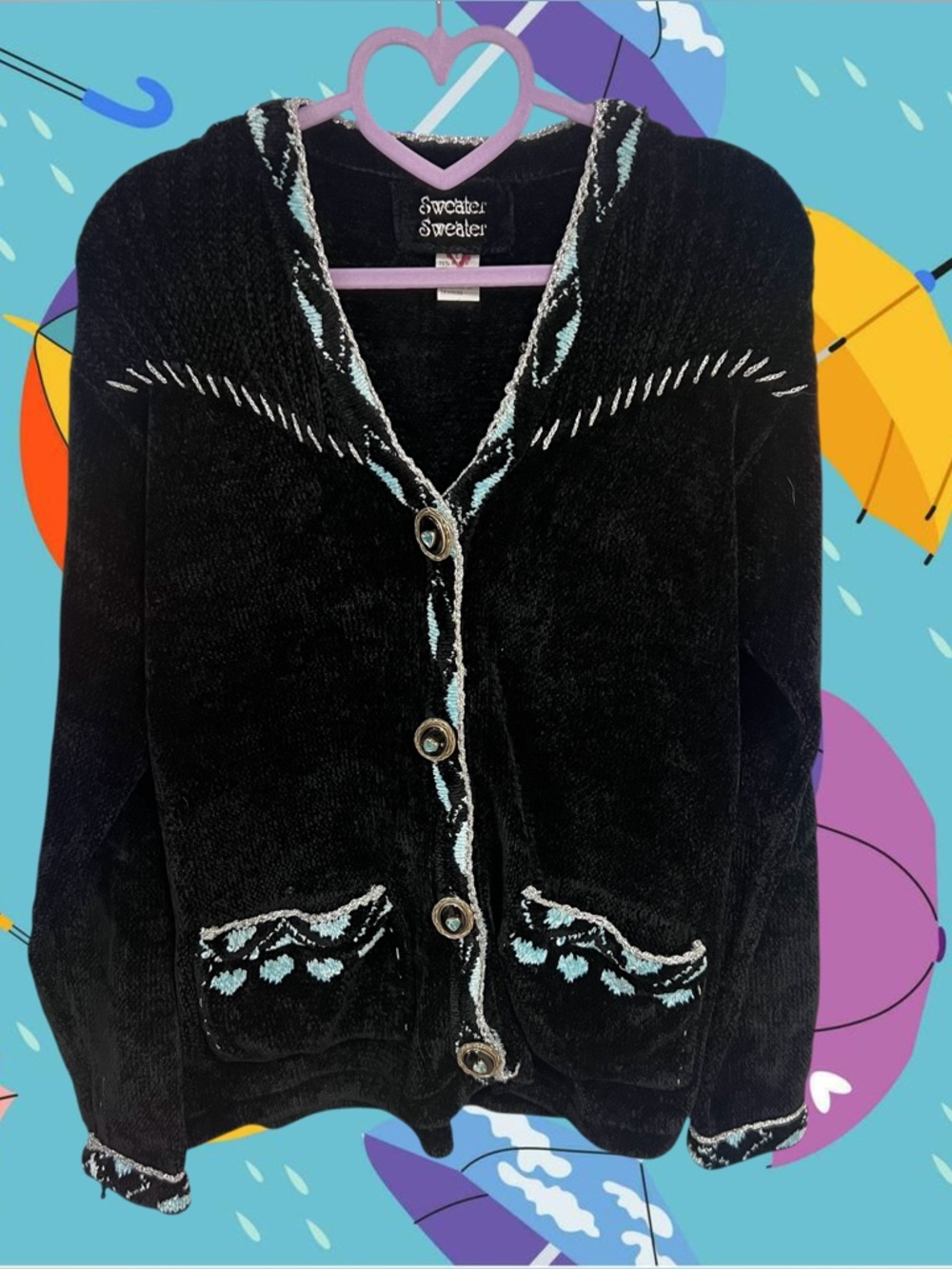 Vintage Sweater Sweater black and white heart jewel button cardigan sweater